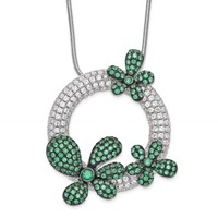 Brilliant Embers Sterling Silver Rhodium-plated 327 Stone Micro Pavé White and Green CZ Flower Necklace with 2 Inch Extender, 18" view 1