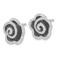 Sterling Silver True Fire Black & Clear CZ Swirl Flower Post Earrings view 2