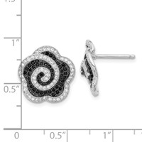 Sterling Silver True Fire Black & Clear CZ Swirl Flower Post Earrings view 3