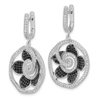 Sterling Silver True Fire Black & Clear CZ Flower Hinged Dangle Earrings view 2