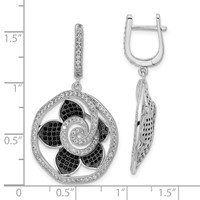 Sterling Silver True Fire Black & Clear CZ Flower Hinged Dangle Earrings view 3