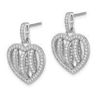 Brilliant Embers Sterling Silver Polished CZ Heart Post Dangle Earrings view 2