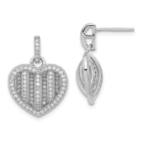 Brilliant Embers Sterling Silver Polished CZ Heart Post Dangle Earrings view 1