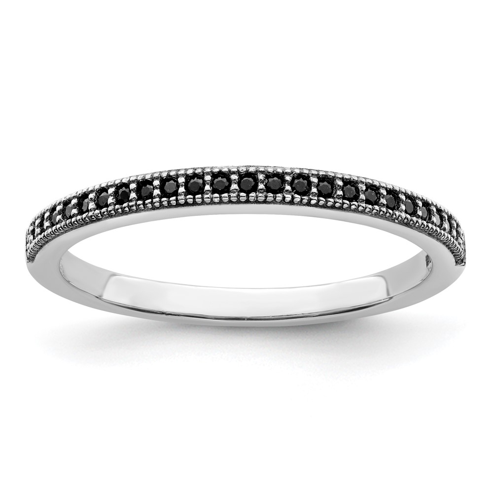 Brilliant Embers Sterling Silver Rhodium-plated 25 Stone Micro Pavé Black CZ Polished Ring