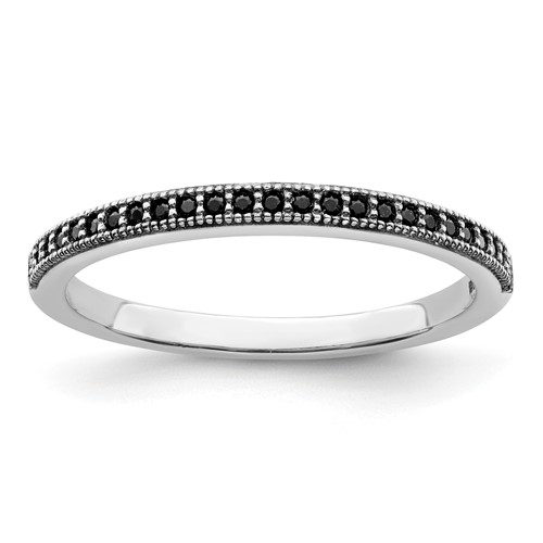 Brilliant Embers Sterling Silver Rhodium-plated 25 Stone Micro Pavé Black CZ Polished Ring