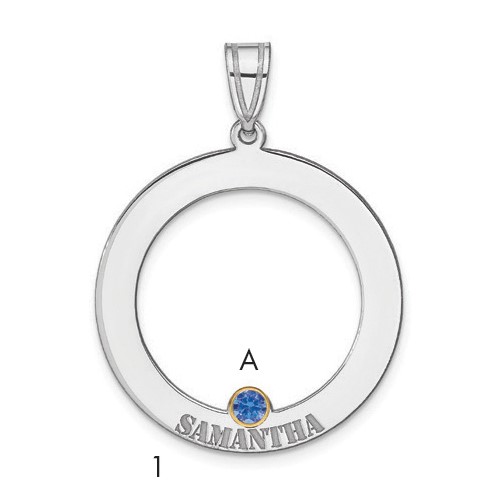 SSilver Rh-plated 1 Birthstone Circle Pendant with 14K Bezel Family