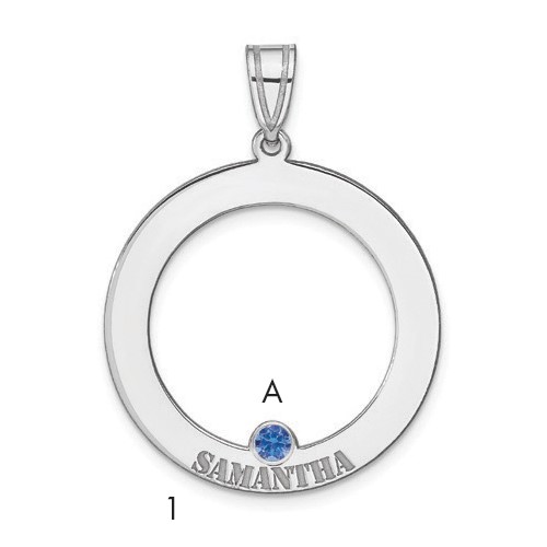 SSilver Rh-plated 1 Birthstone Circle Pendant with SSilver Bezel Family