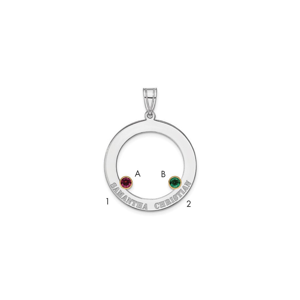 SSilver Rh-plated 2 Birthstone Circle Pendant with 14K Bezel Family
