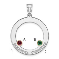 SSilver Rh-plated 2 Birthstone Circle Pendant with 14K Bezel Family view 1