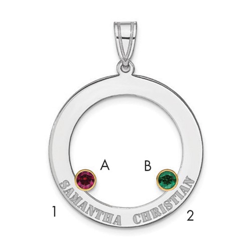 SSilver Rh-plated 2 Birthstone Circle Pendant with 14K Bezel Family