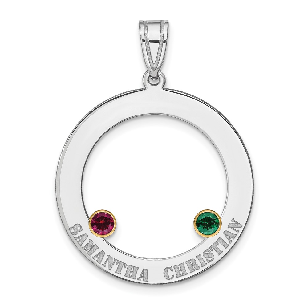 SS/Rhod-plated 2 Birthstone Circle with 18K Bezel Family Pendant