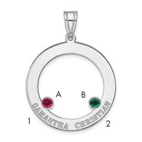 SSilver Rh-plated 2 Birthstone Circle Pendant with SSilver Bezel Family view 1