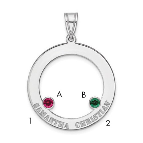 SSilver Rh-plated 2 Birthstone Circle Pendant with SSilver Bezel Family