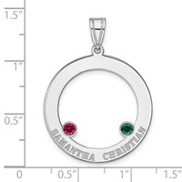 SSilver Rh-plated 2 Birthstone Circle Pendant with SSilver Bezel Family view 3