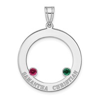 SSilver Rh-plated 2 Birthstone Circle Pendant with SSilver Bezel Family view 2