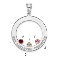 SSilver Rh-plated 3 Birthstone Circle Pendant with 14K Bezel Family view 1