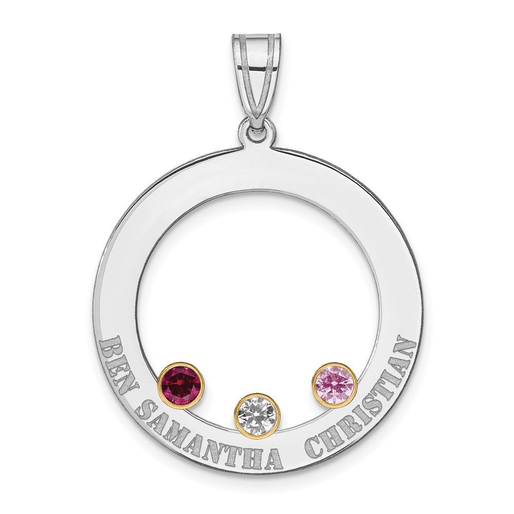 SS/Rhod-plated 3 Birthstone Circle with 18K Bezel Family Pendant