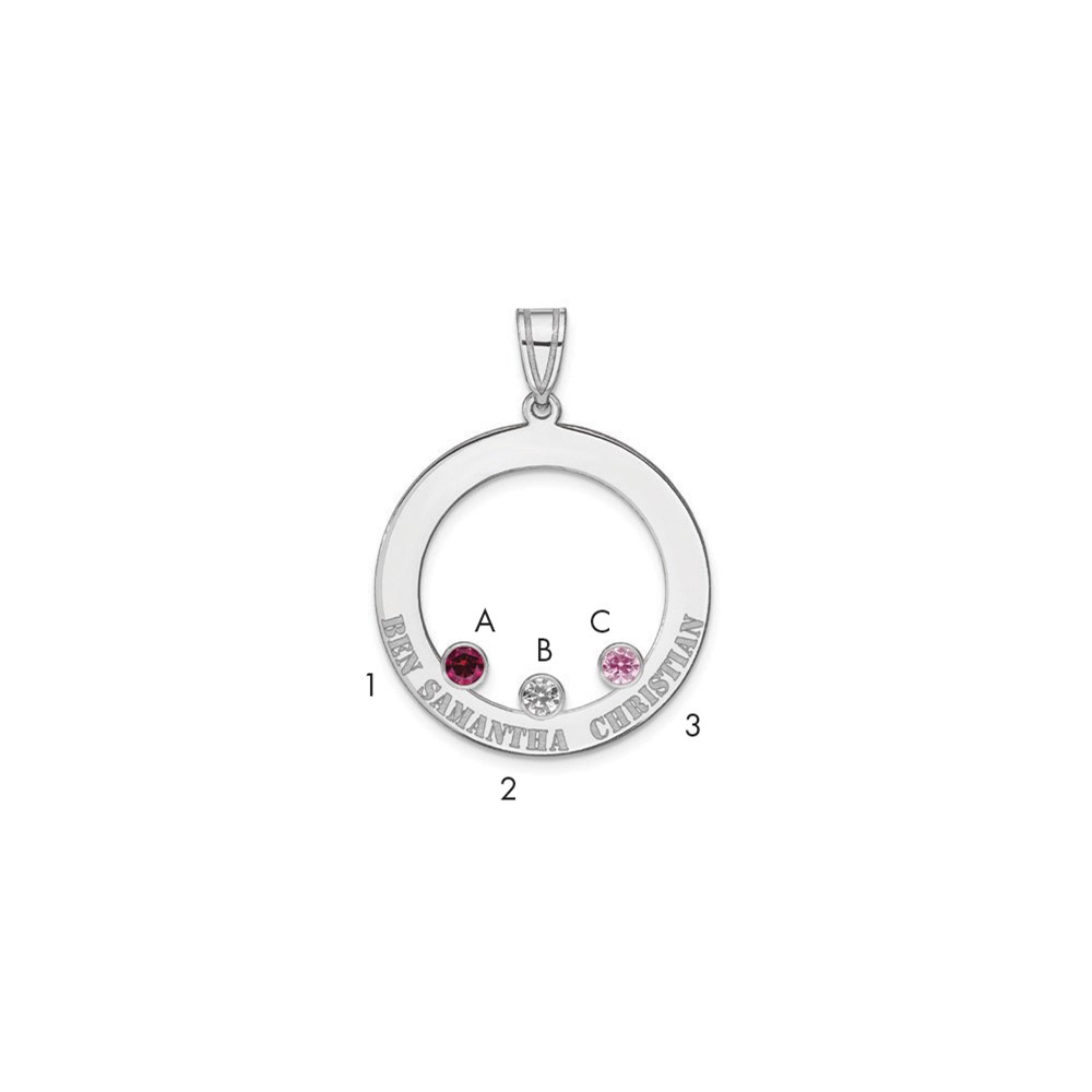 SS/Rhodium-plated 3 Birthstone Circle with SS Bezel Family Pendant