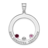 SSilver Rh-plated 3 Birthstone Circle Pendant with SSilver Bezel Family view 2