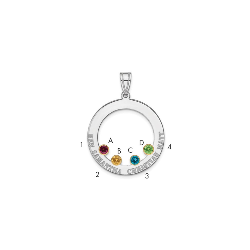 SSilver Rh-plated 4 Birthstone Circle Pendant with 14K Bezel Family