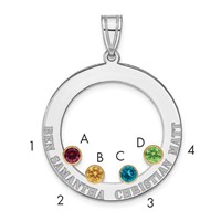 SSilver Rh-plated 4 Birthstone Circle Pendant with 14K Bezel Family view 1