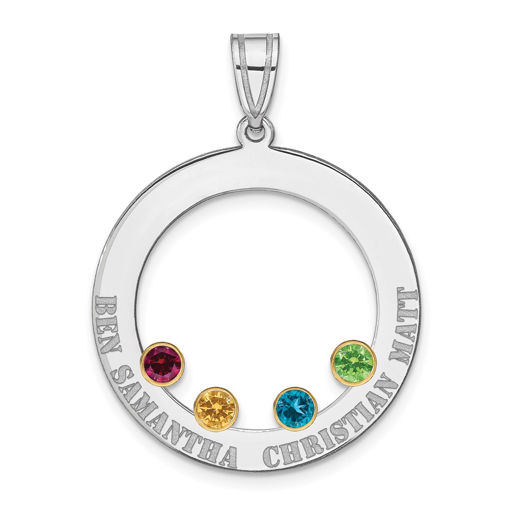 SS/Rhod-plated 4 Birthstone Circle with 18K Bezel Family Pendant