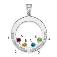 SSilver Rh-plated 4 Birthstone Circle Pendant with SSilver Bezel Family view 1