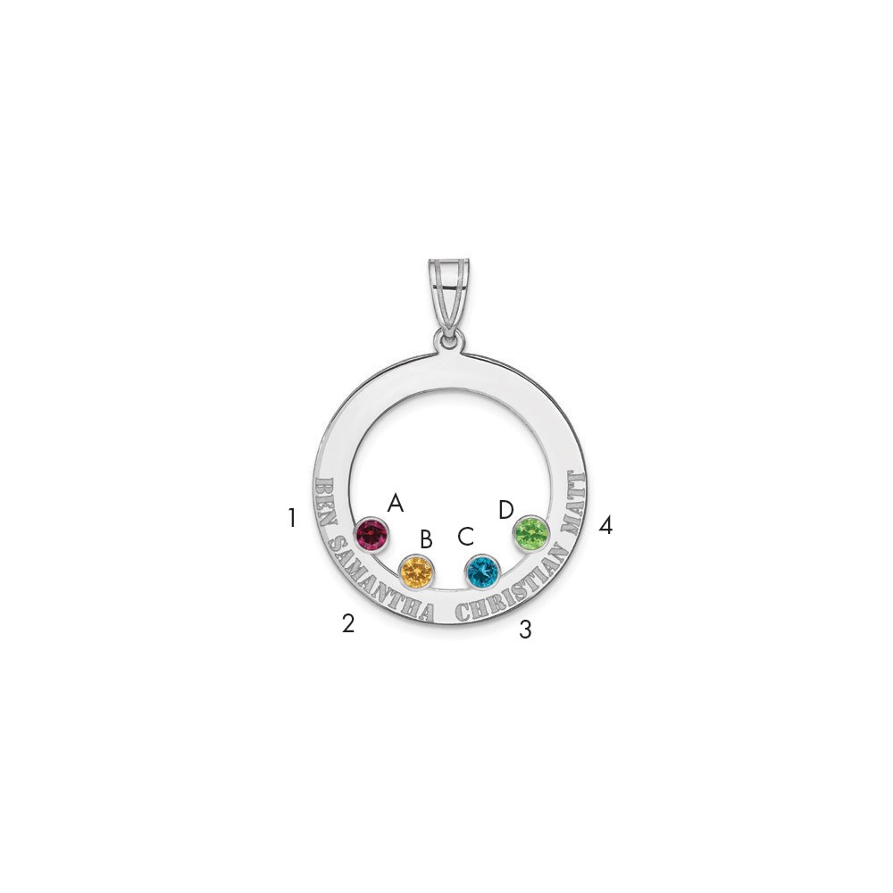 SS/Rhodium-plated 4 Birthstone Circle with SS Bezel Family Pendant