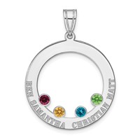 SSilver Rh-plated 4 Birthstone Circle Pendant with SSilver Bezel Family view 2
