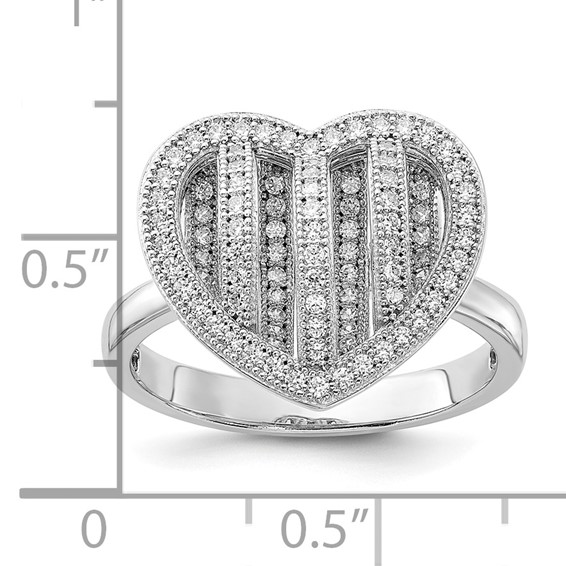 Sterling Silver & CZ Brilliant Embers Polished Heart Ring