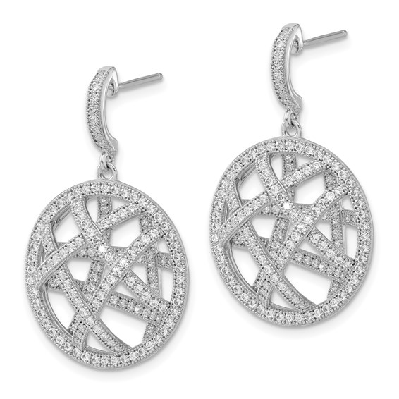 Brilliant Embers Sterling Silver Polished CZ Circle Post Dangle Earrings