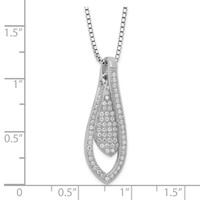 Brilliant Embers Sterling Silver Rhodium-Plated Polished CZ Teardrop Necklace with Ext, 2" view 3