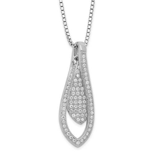 Brilliant Embers Sterling Silver Rhodium-Plated Polished CZ Teardrop Necklace with Ext, 2"