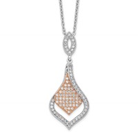Brilliant Embers Sterling Silver Rose Gold-plated Rhodium-plated 105 Stone Micro Pavé CZ Necklace with 2 Inch Extender, 18" view 1