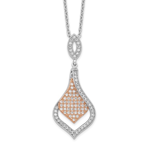 Brilliant Embers Sterling Silver Rose Gold-plated Rhodium-plated 105 Stone Micro Pavé CZ Necklace with 2 Inch Extender, 18"