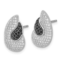 Sterling Silver True Fire Polished Black & Clear CZ Teardrops Post Earrings view 2