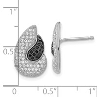 Sterling Silver True Fire Polished Black & Clear CZ Teardrops Post Earrings view 3
