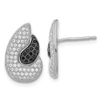 Sterling Silver True Fire Polished Black & Clear CZ Teardrops Post Earrings view 1
