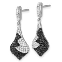 True Fire Sterling Silver Black & White CZ Dangle Post Earrings view 2