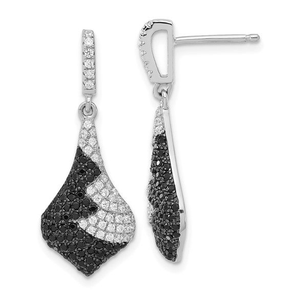 True Fire Sterling Silver Black & White CZ Dangle Post Earrings