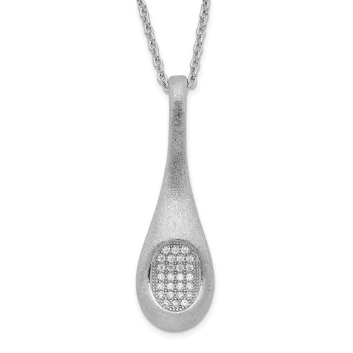 Brilliant Embers Sterling Silver Rhodium-plated Brushed CZ Teardrop Necklace with Ext, 2"