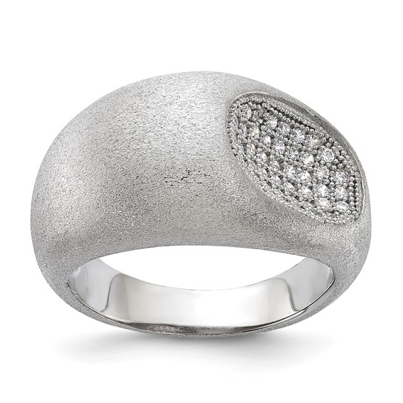 Sterling Silver Brilliant Embers Modern Brushed CZ Ring