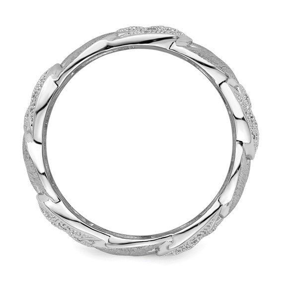 Brilliant Embers Sterling Silver Rhodium-plated 110 Stone Micro Pavé CZ Brushed and Polished Ring