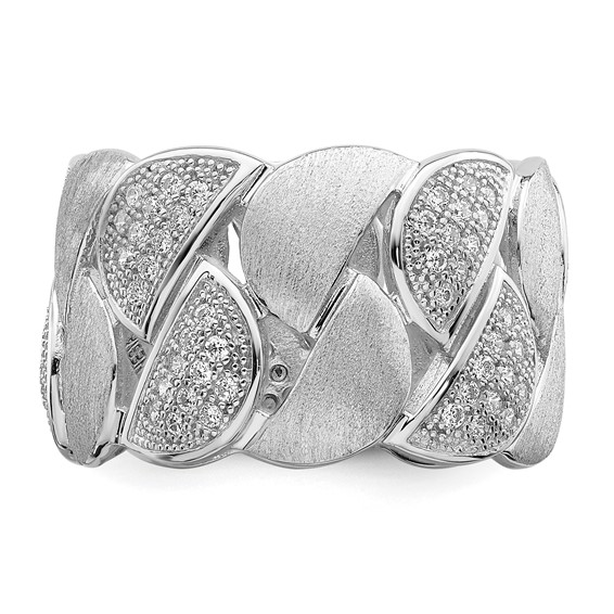 Brilliant Embers Sterling Silver Rhodium-plated 110 Stone Micro Pavé CZ Brushed and Polished Ring