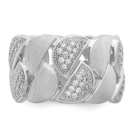 Brilliant Embers Sterling Silver Rhodium-plated 110 Stone Micro Pavé CZ Brushed and Polished Ring