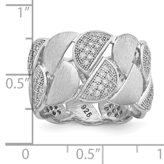 Brilliant Embers Sterling Silver Rhodium-plated 110 Stone Micro Pavé CZ Brushed and Polished Ring