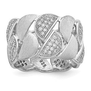 Brilliant Embers Sterling Silver Rhodium-plated 110 Stone Micro Pavé CZ Brushed and Polished Ring