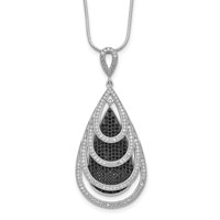 Brilliant Embers Sterling Silver Rhodium-plated 349 Stone Micro Pavé Black and White CZ Teardrop Necklace with 2 Inch Extender, 18" view 1