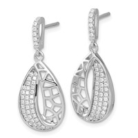 Sterling Silver Brilliant Embers CZ Teardrop Dangle Post Earrings view 2