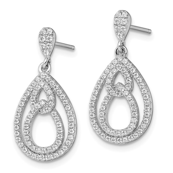Brilliant Embers Sterling Silver Rhodium-plated 148 Stone Micro Pavé CZ Dangle Post Earrings